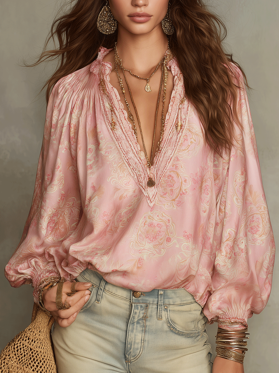 Chic Blush Paisley Bohemian Blouse