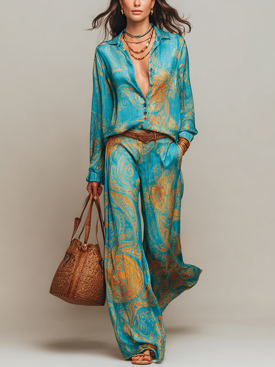 Blue And Gold Paisley Pattern Glossy Set