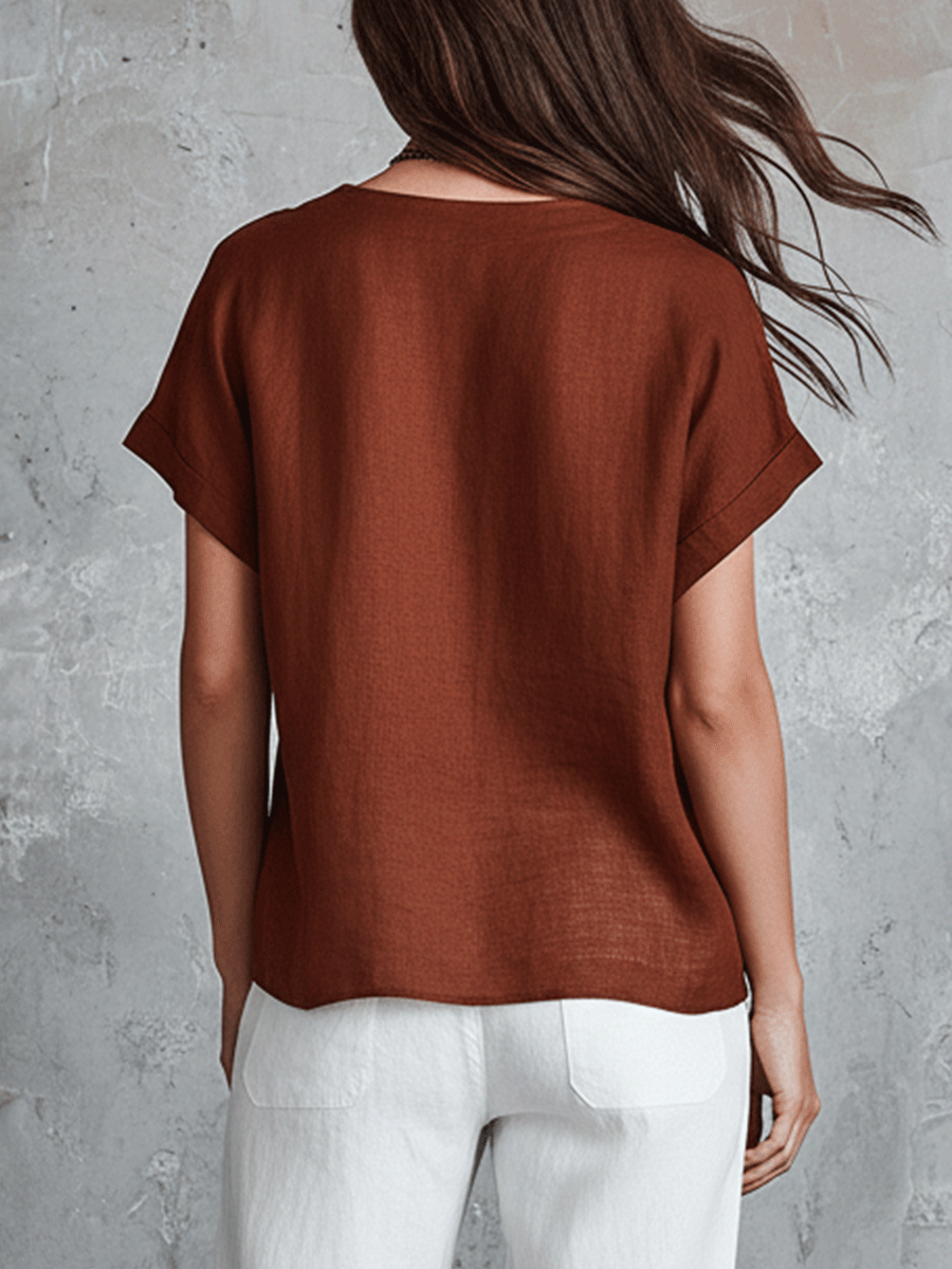 Airy Linen Short-Sleeve Top For Modern Bohemian Style