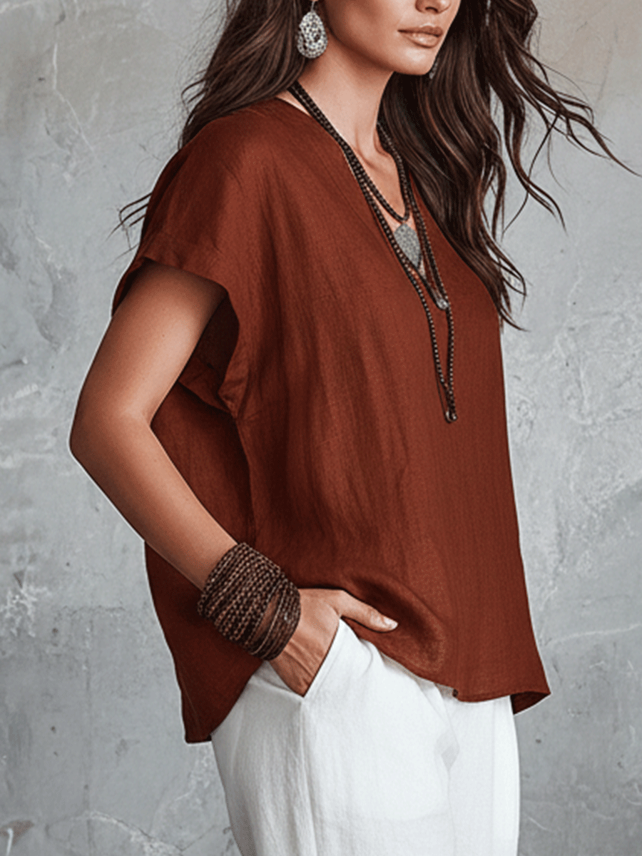 Airy Linen Short-Sleeve Top For Modern Bohemian Style