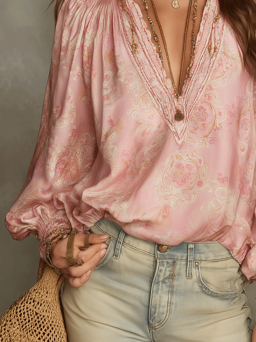 Chic Blush Paisley Bohemian Blouse