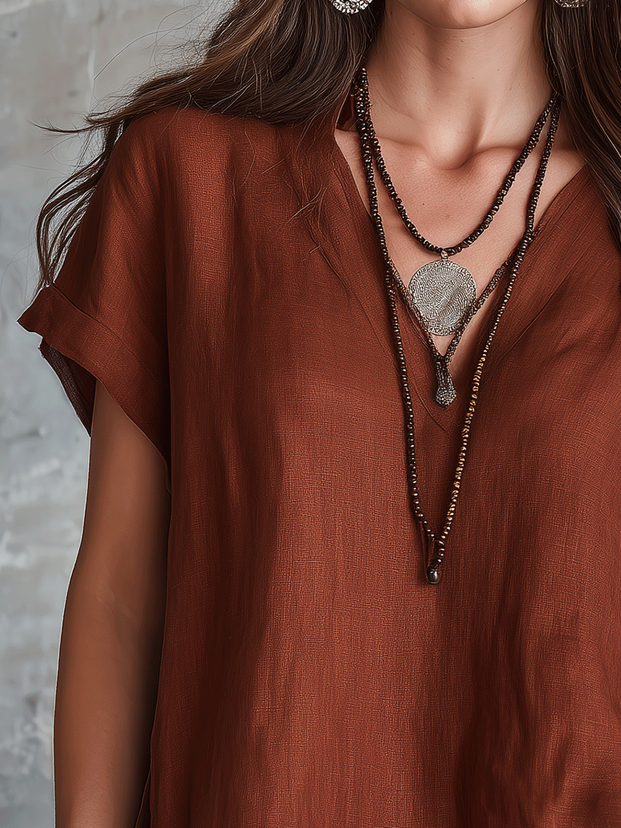 Airy Linen Short-Sleeve Top For Modern Bohemian Style