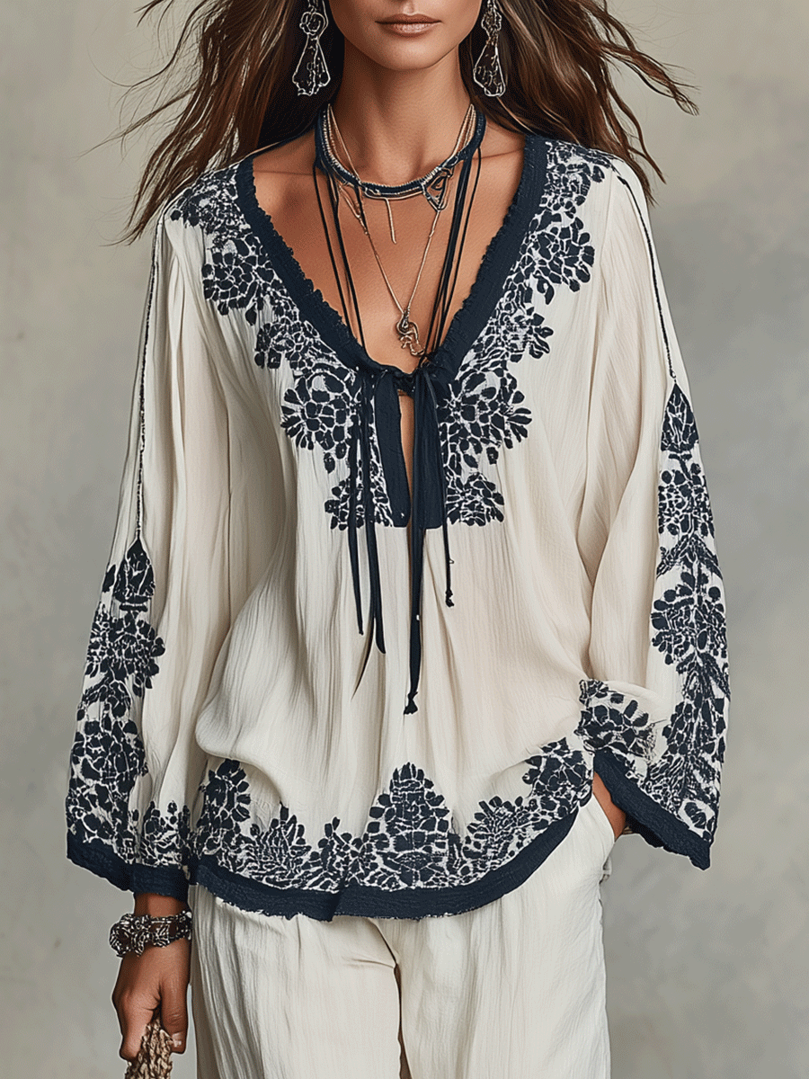 Relaxed Bohemian Inspired Floral Trim Resort Set
