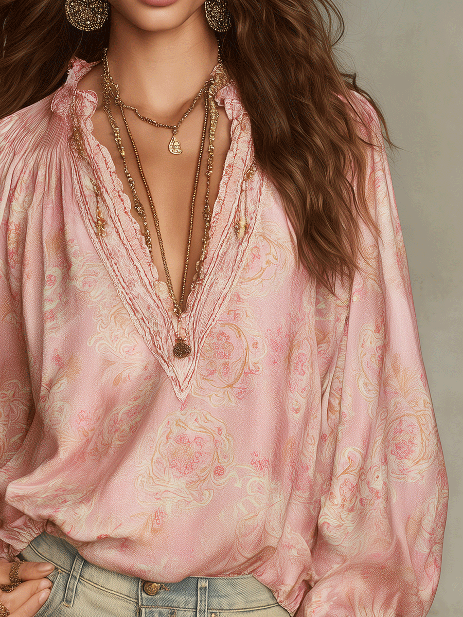 Chic Blush Paisley Bohemian Blouse