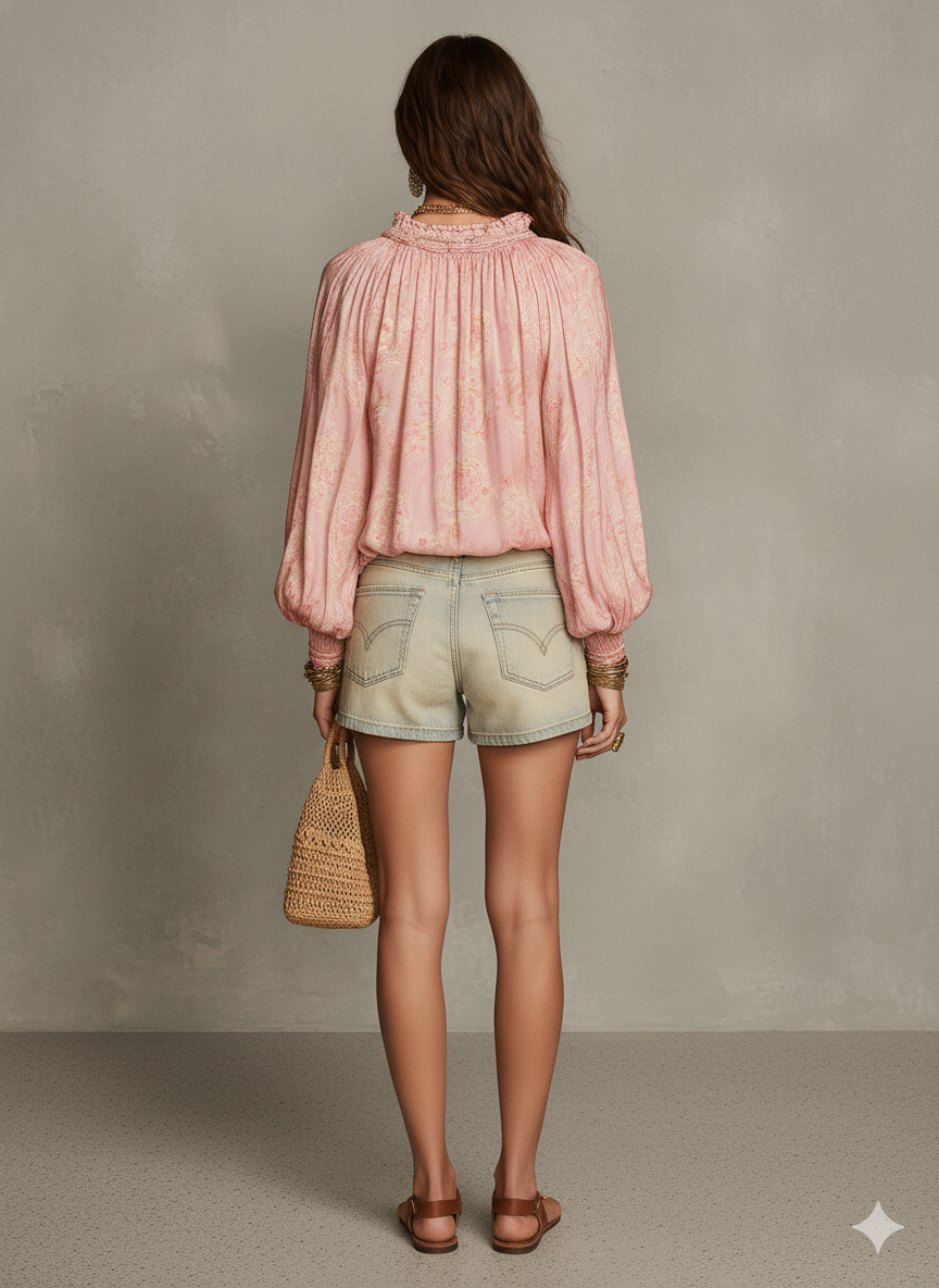 Chic Blush Paisley Bohemian Blouse