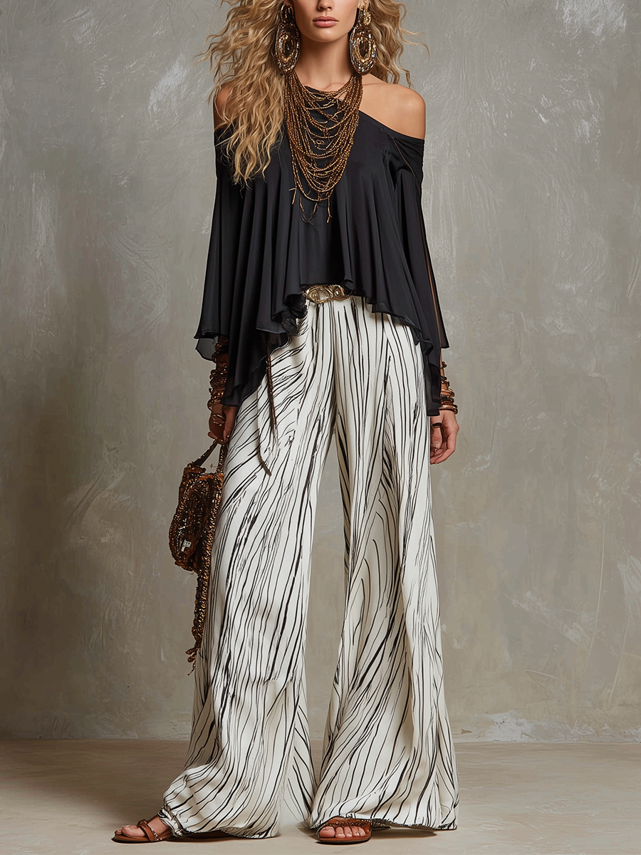 Bohemian Black Off Shoulder Chiffon Top
