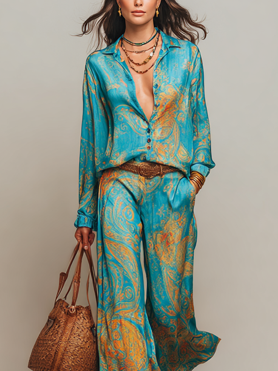 Blue And Gold Paisley Pattern Glossy Set