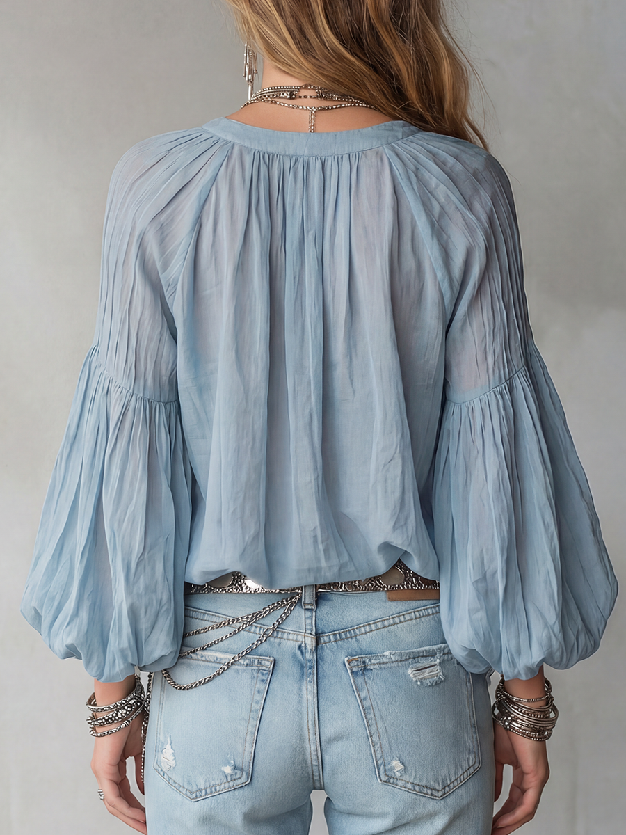 Airy Mist-Blue Bohemian Blouse