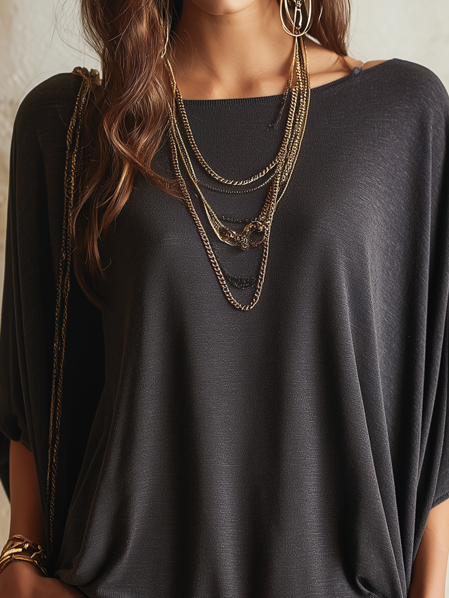 Casual And Comfortable Batwing Sleeve Knitted Top