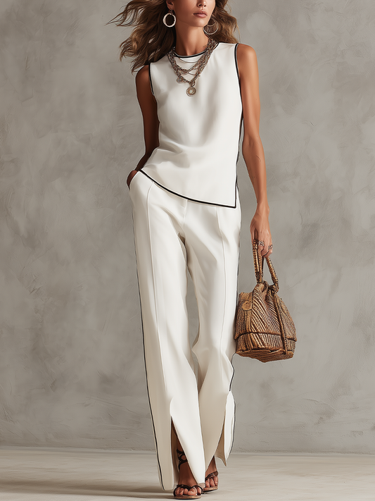 Minimal Contrast Trim Sleeveless Set